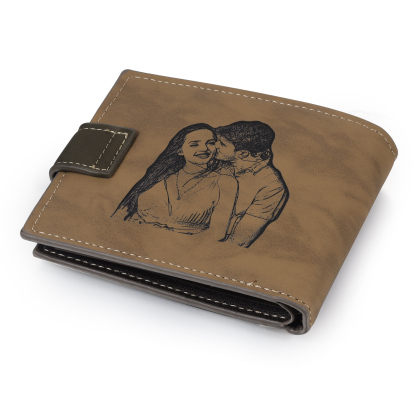Personalized Men's Leather Wallet Custom 1 Letter & 1 Text & 1 Photo Folding Wallet Christmas Gifts for Him