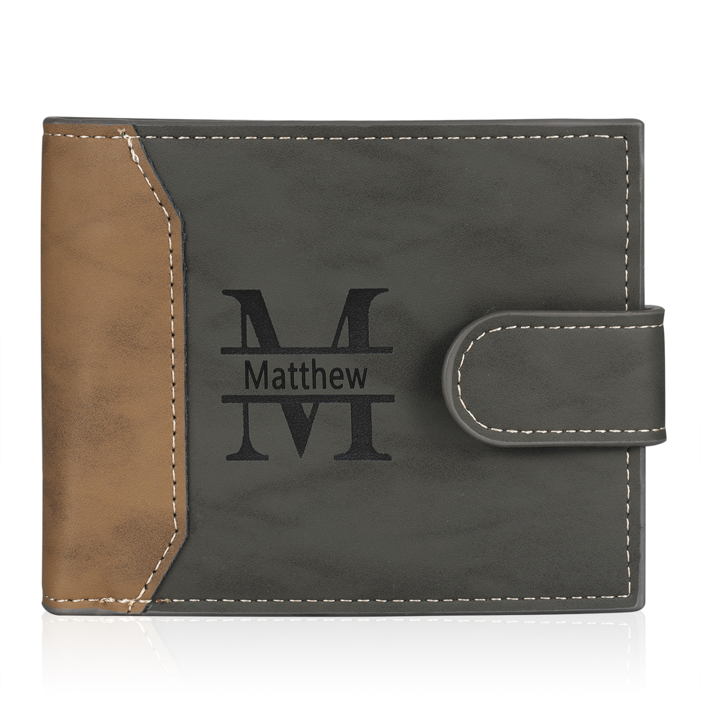 Personalized Men's Leather Wallet Custom 1 Letter & 1 Text & 1 Photo Folding Wallet Christmas Gifts for Him