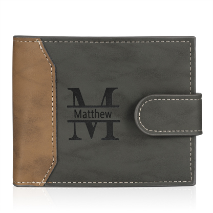 Personalized Men's Leather Wallet Custom 1 Letter & 1 Text & 1 Photo Folding Wallet Christmas Gifts for Him