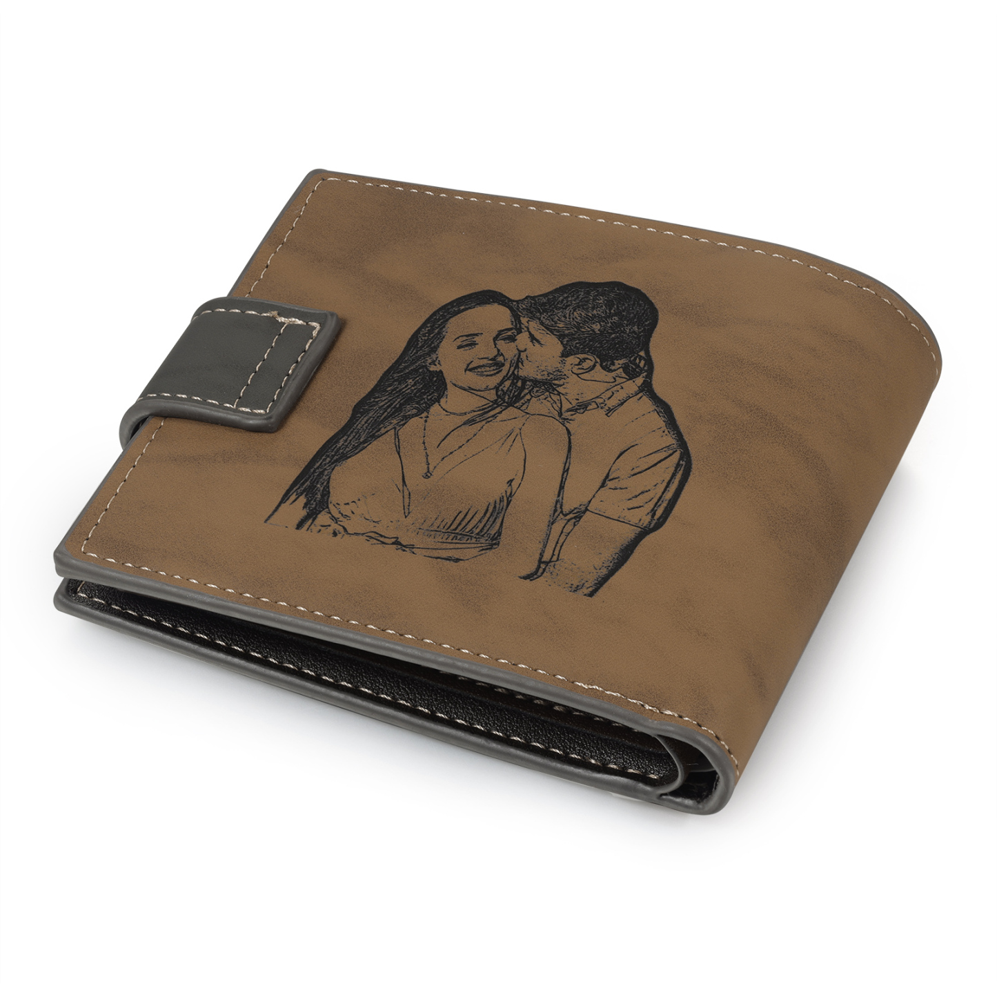 Personalized Men's Leather Wallet Custom 1 Letter & 1 Text & 1 Photo Folding Wallet Christmas Gifts for Him