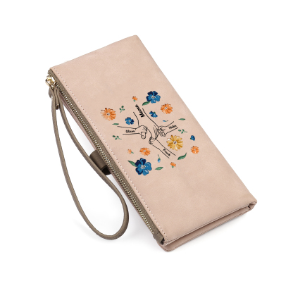 Personalised 3 Names PU Leather Wallet, Custom Long Wallet Gift For He