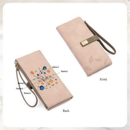 Personalised 5 Names PU Leather Wallet, Custom Long Wallet Gift For Her | Jessemade
