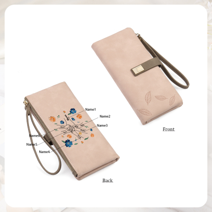 Personalised 6 Names PU Leather Wallet, Custom Long Wallet Gift For Her | Jessemade