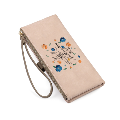 Personalised 7 Names PU Leather Wallet, Custom Long Wallet Gift For Her | Jessemade