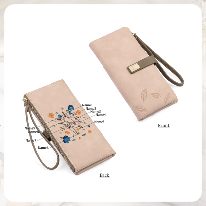 Personalised 9 Names PU Leather Wallet, Custom Long Wallet Gift For Her | Jessemade