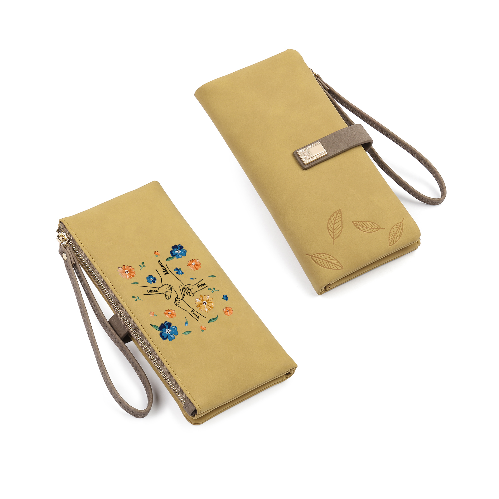 Personalised 4 Names PU Leather Wallet, Custom Long Wallet Gift For Her | Jessemade