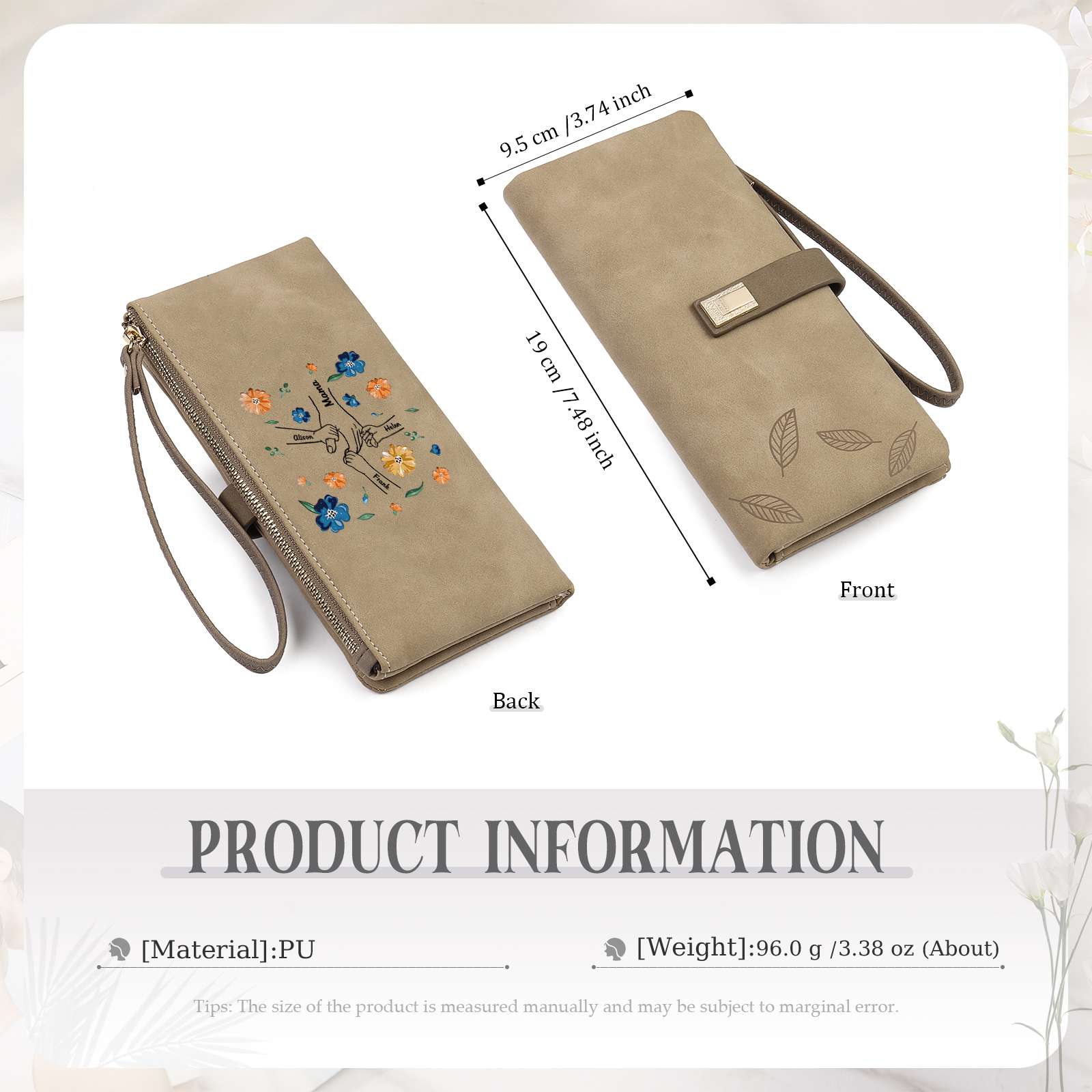 Personalised 4 Names PU Leather Wallet, Custom Long Wallet Gift For Her | Jessemade