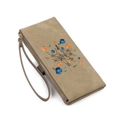 Personalised 7 Names PU Leather Wallet, Custom Long Wallet Gift For Her | Jessemade