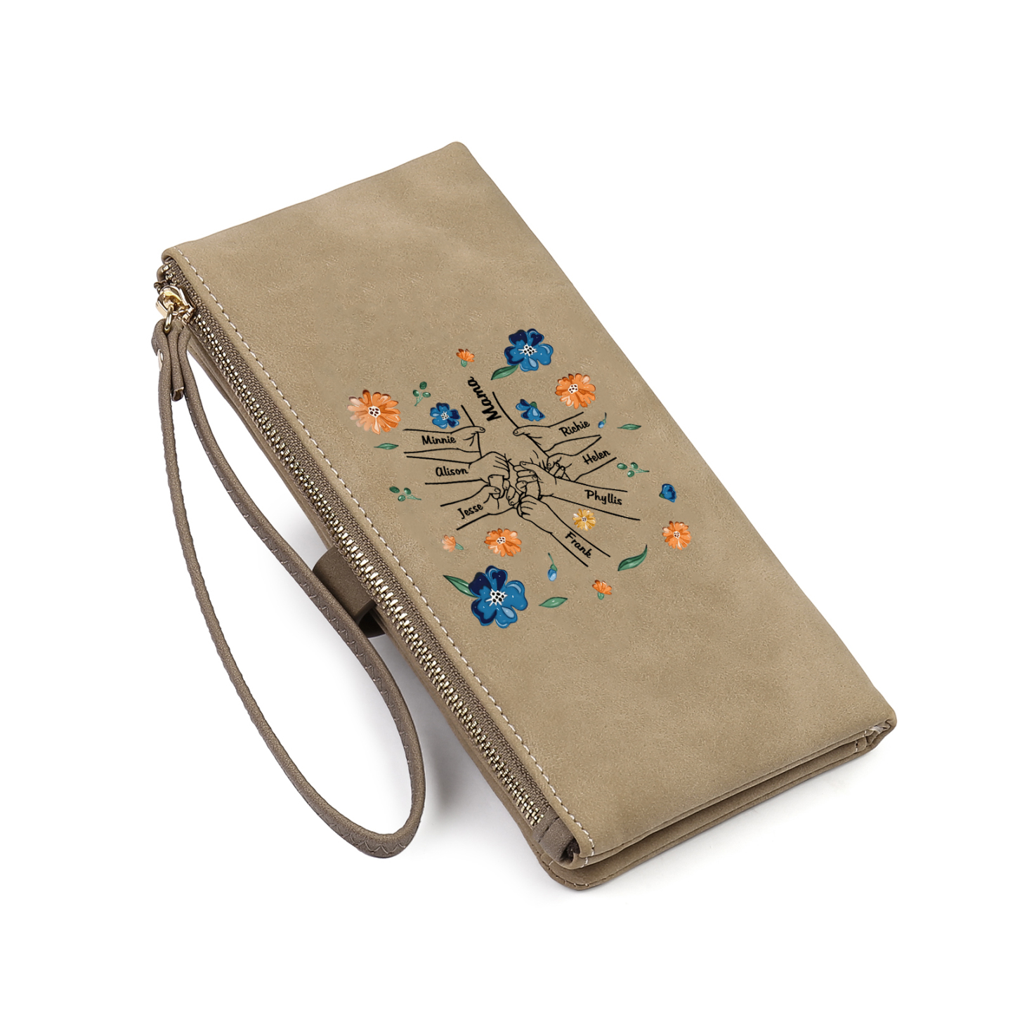 Personalised 8 Names PU Leather Wallet, Custom Long Wallet Gift For Her | Jessemade