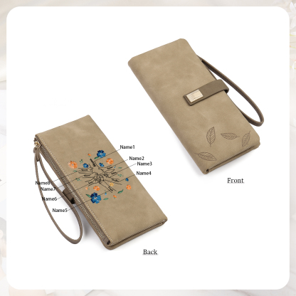 Personalised 8 Names PU Leather Wallet, Custom Long Wallet Gift For Her | Jessemade