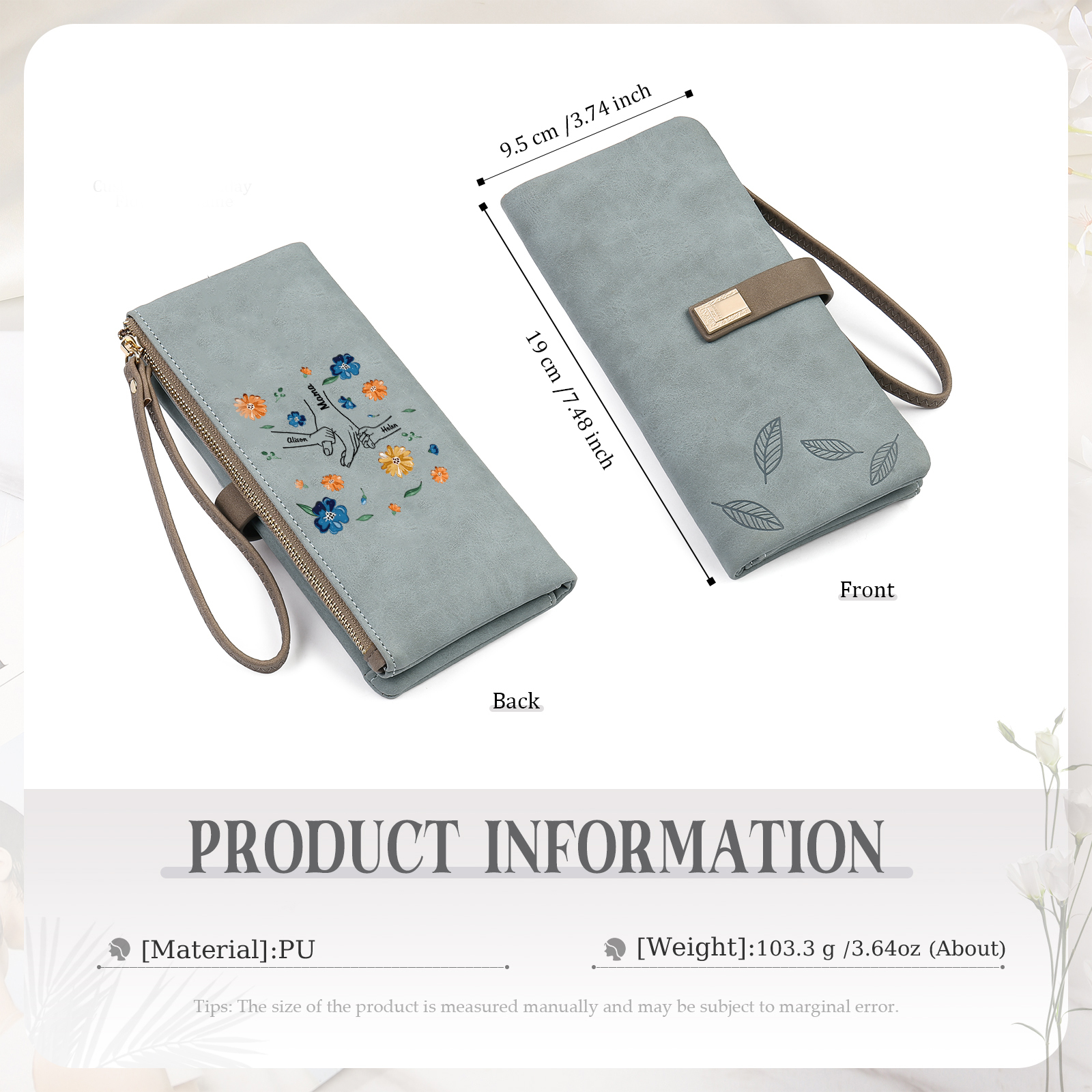 Personalised 3 Names PU Leather Wallet, Custom Long Wallet Gift For Her | Jessemade