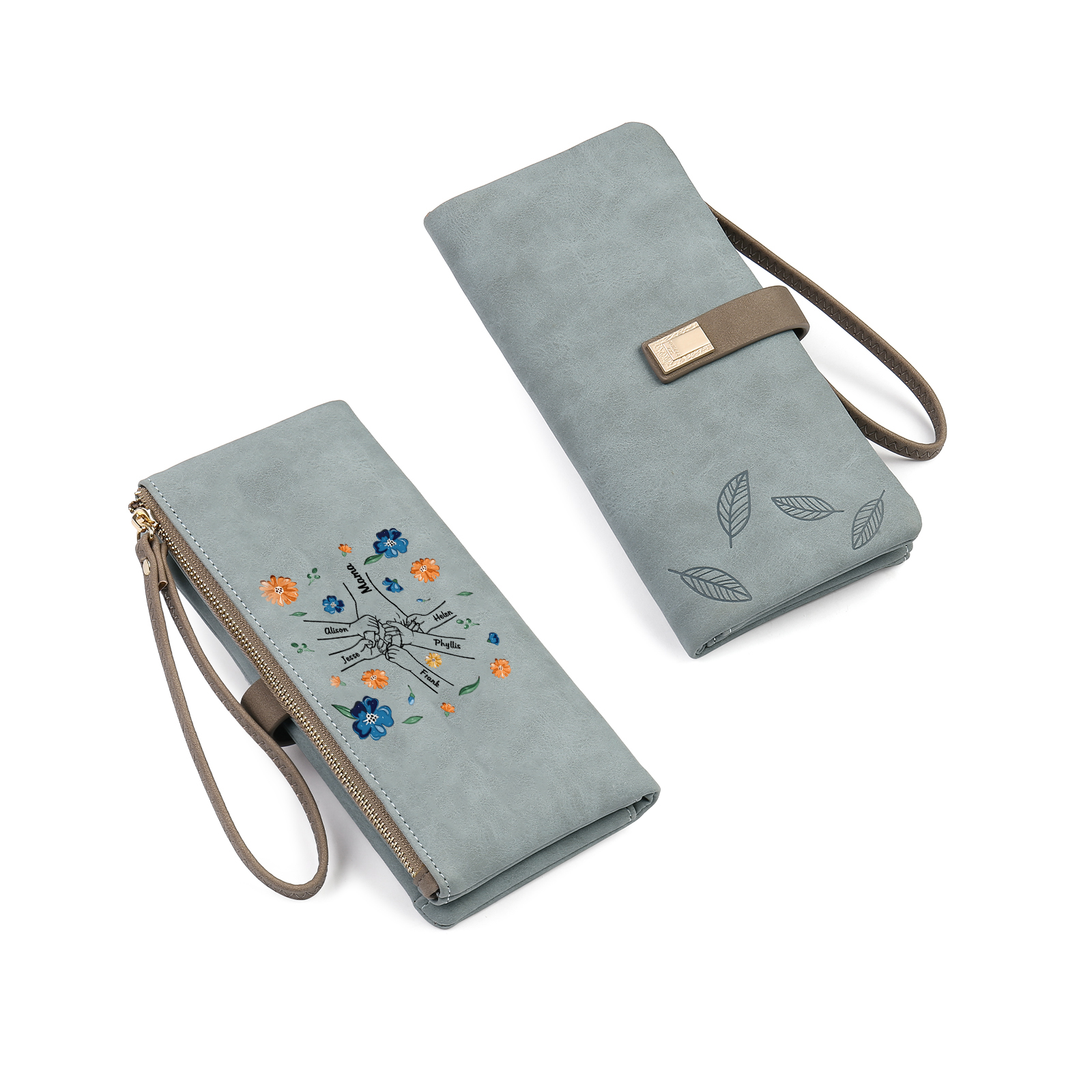 Personalised 6 Names PU Leather Wallet, Custom Long Wallet Gift For Her | Jessemade