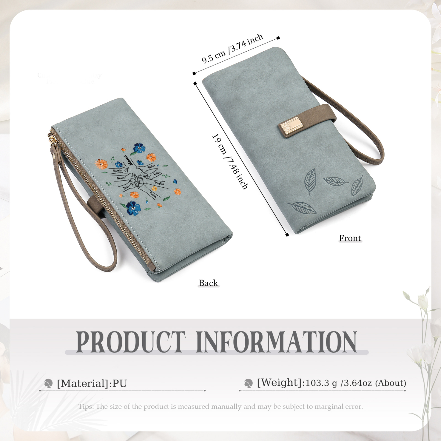 Personalised 8 Names PU Leather Wallet, Custom Long Wallet Gift For Her | Jessemade
