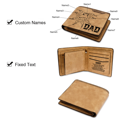 9 Names - Personalized Fist Bump Pattern Custom Name Leather Men's Wallet as a Father's Day Gift for Dad