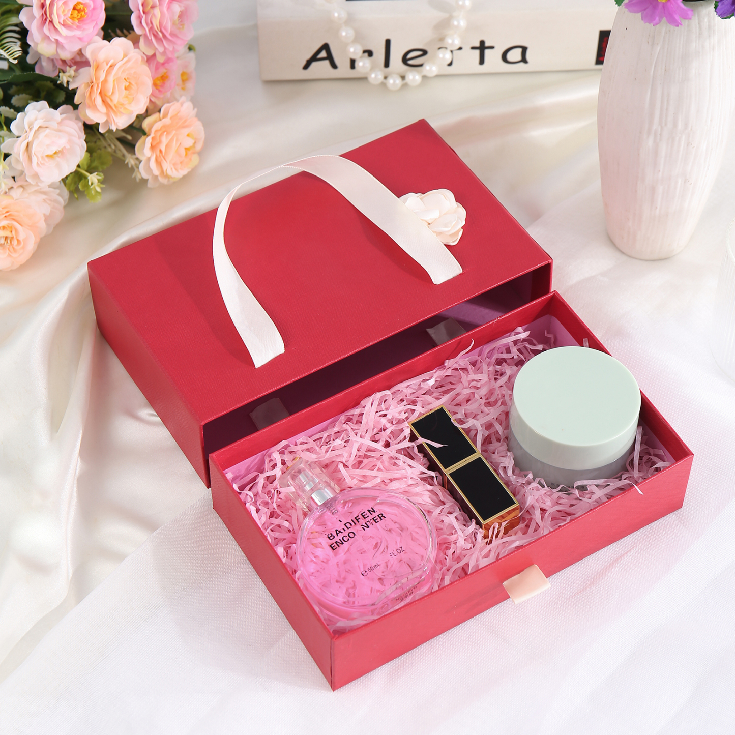 Elegant Gift Box for Her in Pink and Red Colors
