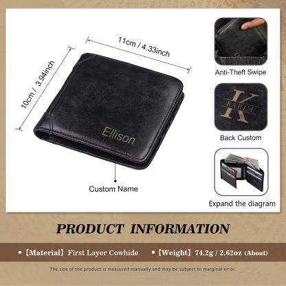 Personalized First  Layer Leather Men's Wallet - Custom Name and Letter Valentine's Day Gifts for Him | Jessemade