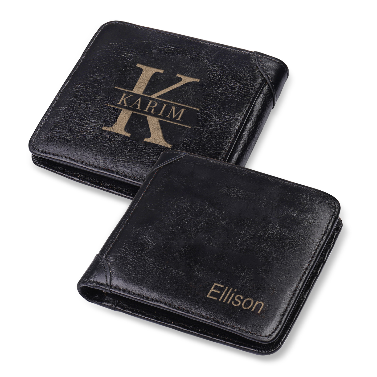 Personalized First  Layer Leather Men's Wallet - Custom Name and Letter Valentine's Day Gifts for Him | Jessemade