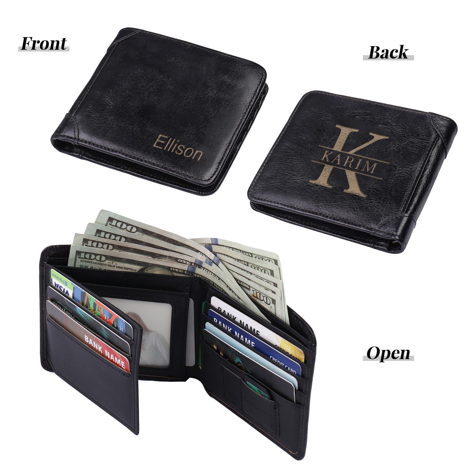 Personalized First  Layer Leather Men's Wallet - Custom Name and Letter Valentine's Day Gifts for Him | Jessemade