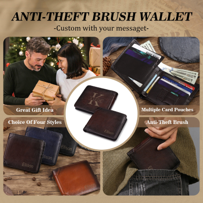 Personalized First  Layer Leather Men's Wallet - Custom Name and Letter Valentine's Day Gifts for Him | Jessemade