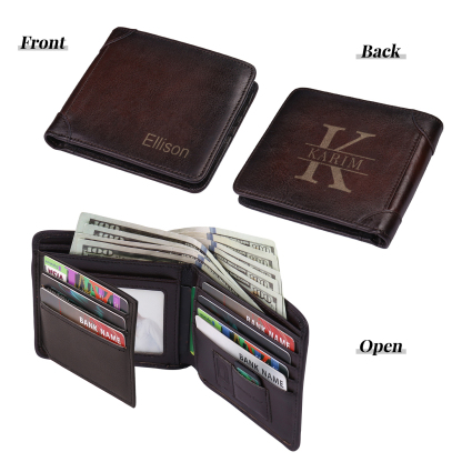 Personalized First  Layer Leather Men's Wallet - Custom Name and Letter Valentine's Day Gifts for Him | Jessemade