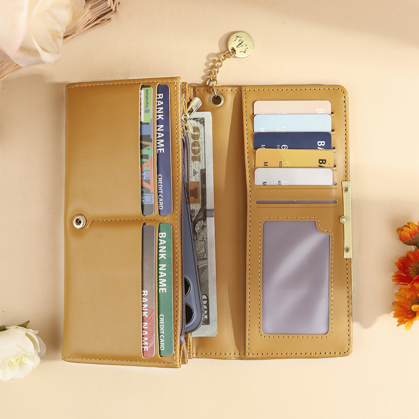 [Copy]Personalized Women's Leather Wallet Custom 1 Birth Flower & 1 Name Wallet Gift for Her