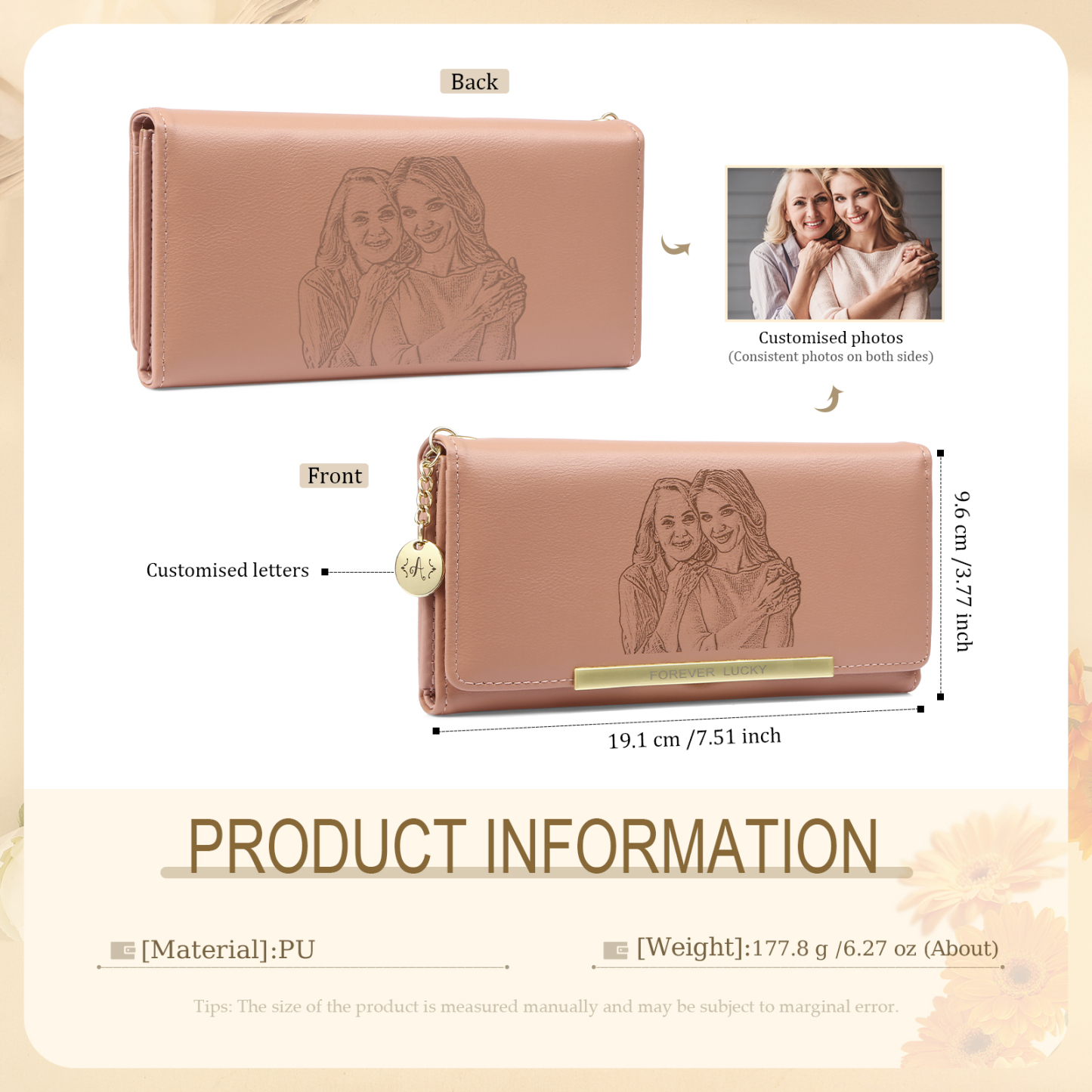 [Copy]Personalized Women's Leather Wallet Custom 1 Birth Flower & 1 Name Wallet Gift for Her