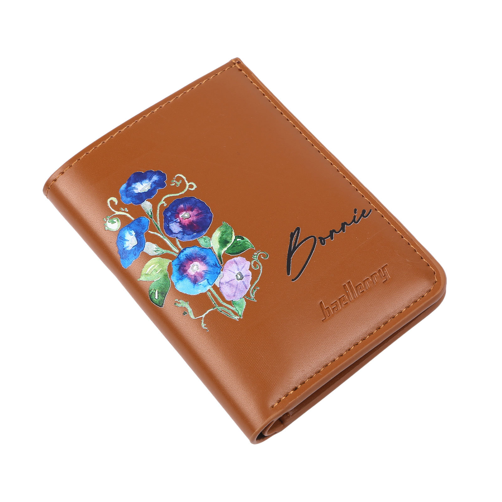 Personalised Women's Leather Wallet Custom Birthday Flower & Name Billfold Wallet Gift for Her