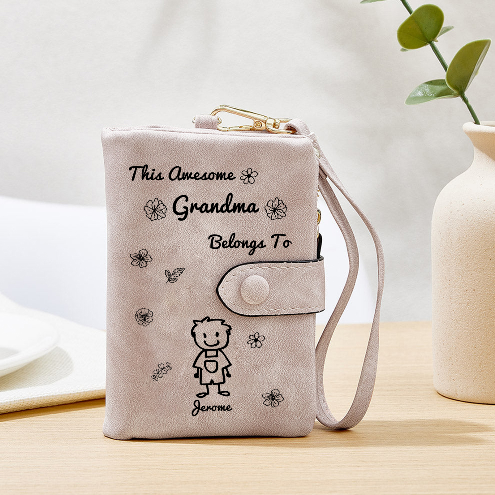 Personalized Women Wallet Custom 1–6 Names Leather Wallet Pink Gift fo