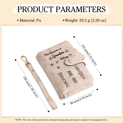Personalized Women Wallet Custom 1–6 Names Leather Wallet Pink Gift for Her "This Awesome Grandma Belongs To"