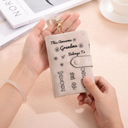 Personalized Women Wallet Custom 1–6 Names Leather Wallet Pink Gift for Her "This Awesome Grandma Belongs To"