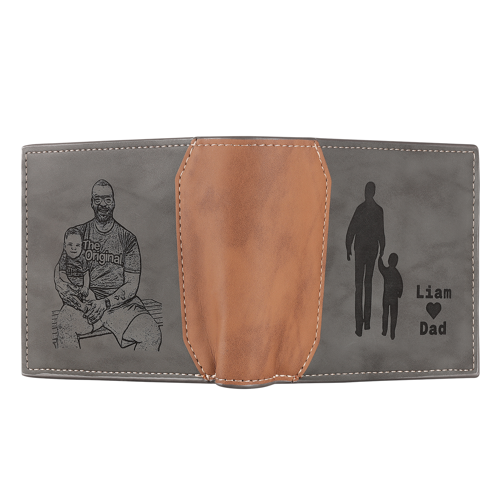 2 Names & 1 Photo Personalized PU Leather Wallet for Dad – Custom Name Family Gift with Silhouette Design | Lorajewel