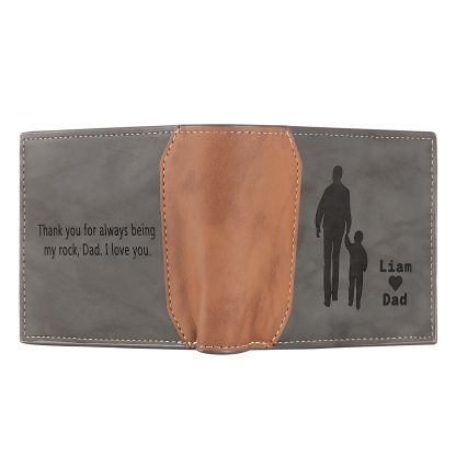2 Names & 1 Text Personalized PU Leather Wallet for Dad – Custom Name Family Gift with Silhouette Design | Lorajewel