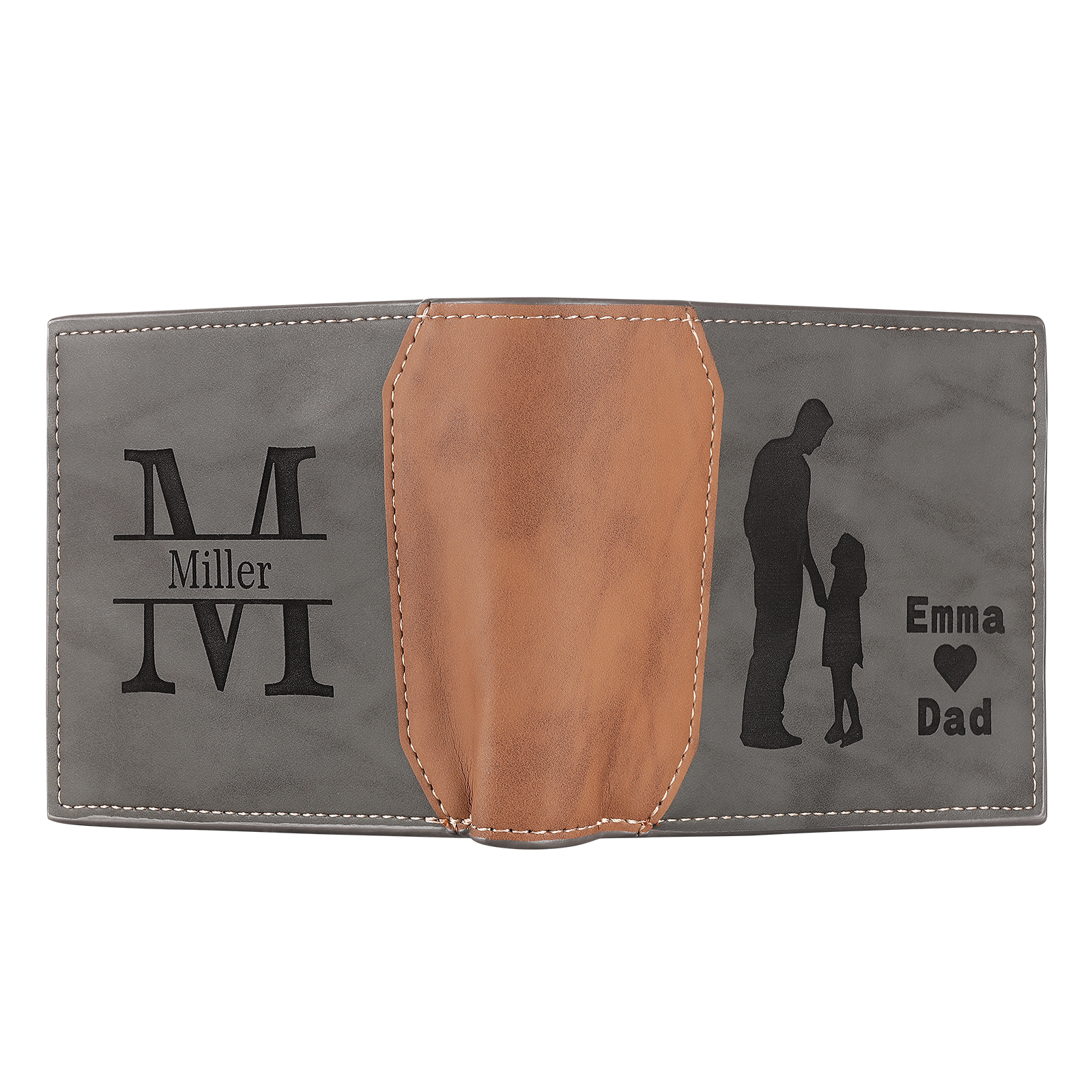 3 Names & 1 Letter Personalized PU Leather Wallet for Dad – Custom Name Family Gift with Silhouette Design | Lorajewel