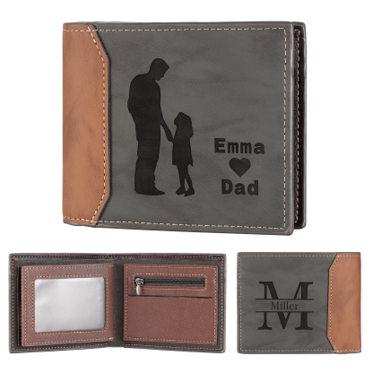 3 Names & 1 Letter Personalized PU Leather Wallet for Dad – Custom Name Family Gift with Silhouette Design | Lorajewel