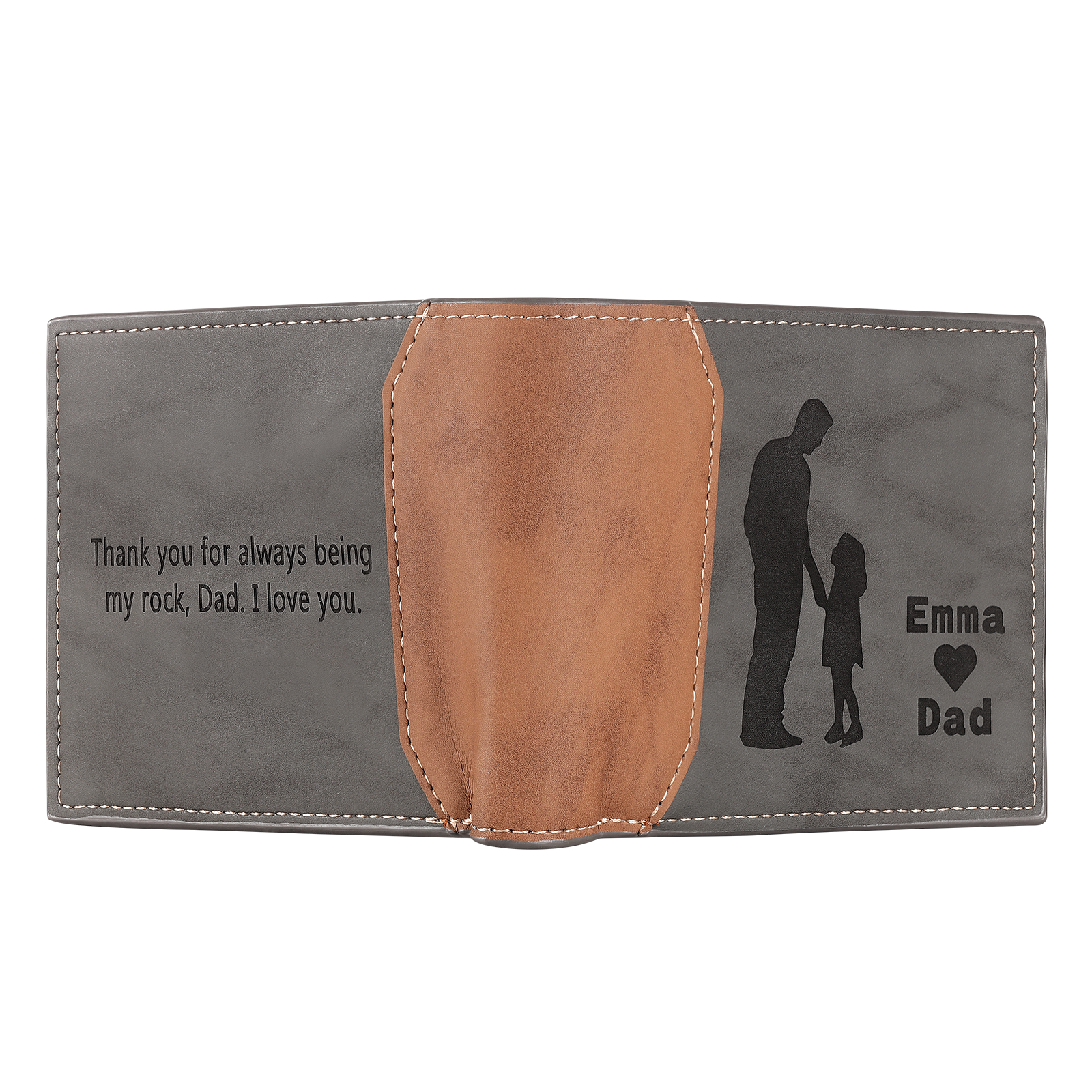 2 Names & 1 Text Personalized PU Leather Wallet for Dad – Custom Name Family Gift with Silhouette Design | Lorajewel