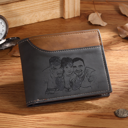 Men Photo Wallet Personalized Letter & Name Wallet Gray Gift for Him