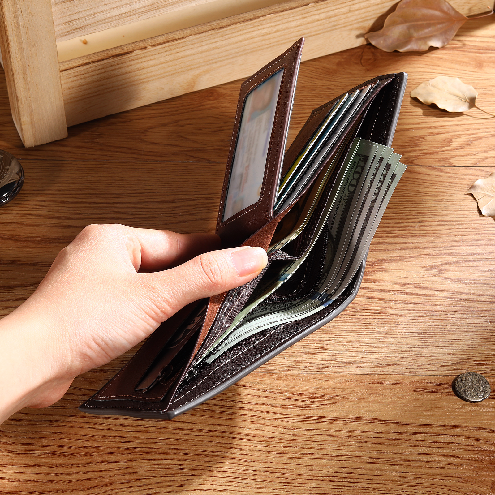 Men Photo Wallet Personalized Letter & Name Wallet Gray Gift for Him