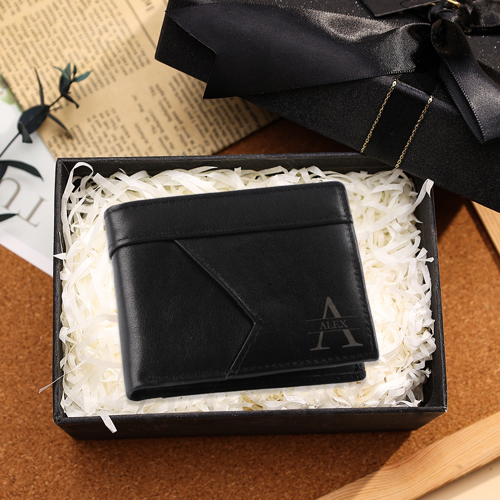 Personalized Leather Wallet Custom Name and Letter Gift for Him