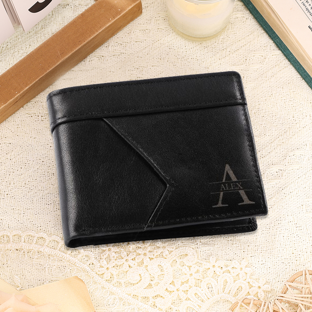 Personalized Leather Wallet Custom Name and Letter Gift for Him