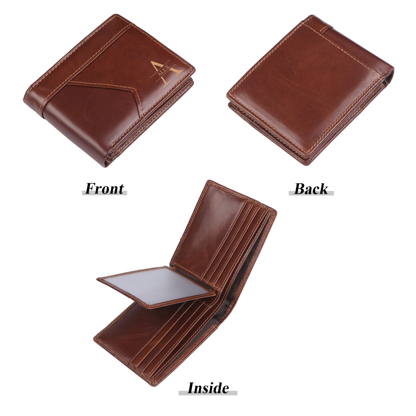Personalized Leather Wallet Custom Name and Letter Gift for Him