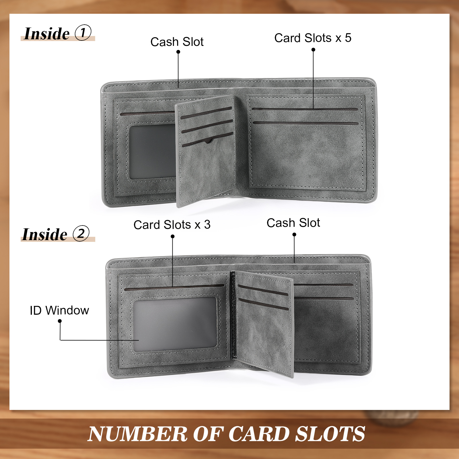 Personalized Men Leather Wallet Custom with Photo & Name & Letter Folding Wallet Gift for Him
