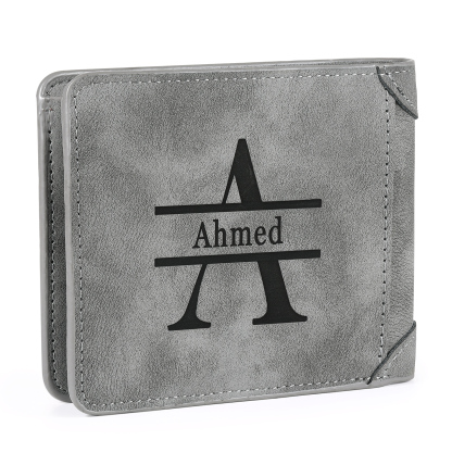 Personalized Men Leather Wallet Custom with Photo & Name & Letter Folding Wallet Gift for Him