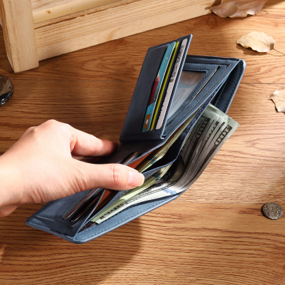 Personalized Men Leather Wallet Custom with Photo & Name & Letter Folding Wallet Gift for Him