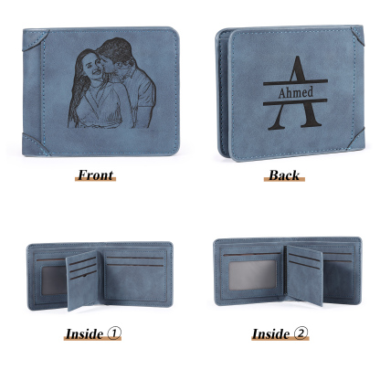 Personalized Men Leather Wallet Custom with Photo & Name & Letter Folding Wallet Gift for Him