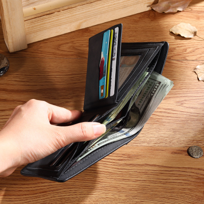 Personalized Men Leather Wallet Custom with Photo & Name & Letter Folding Wallet Gift for Him