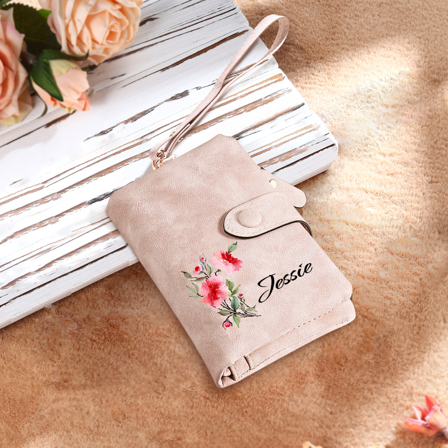 Personalized Leather Wallet for Women with 1 Name & Birthday Flower A Thoughtful Gift for Her