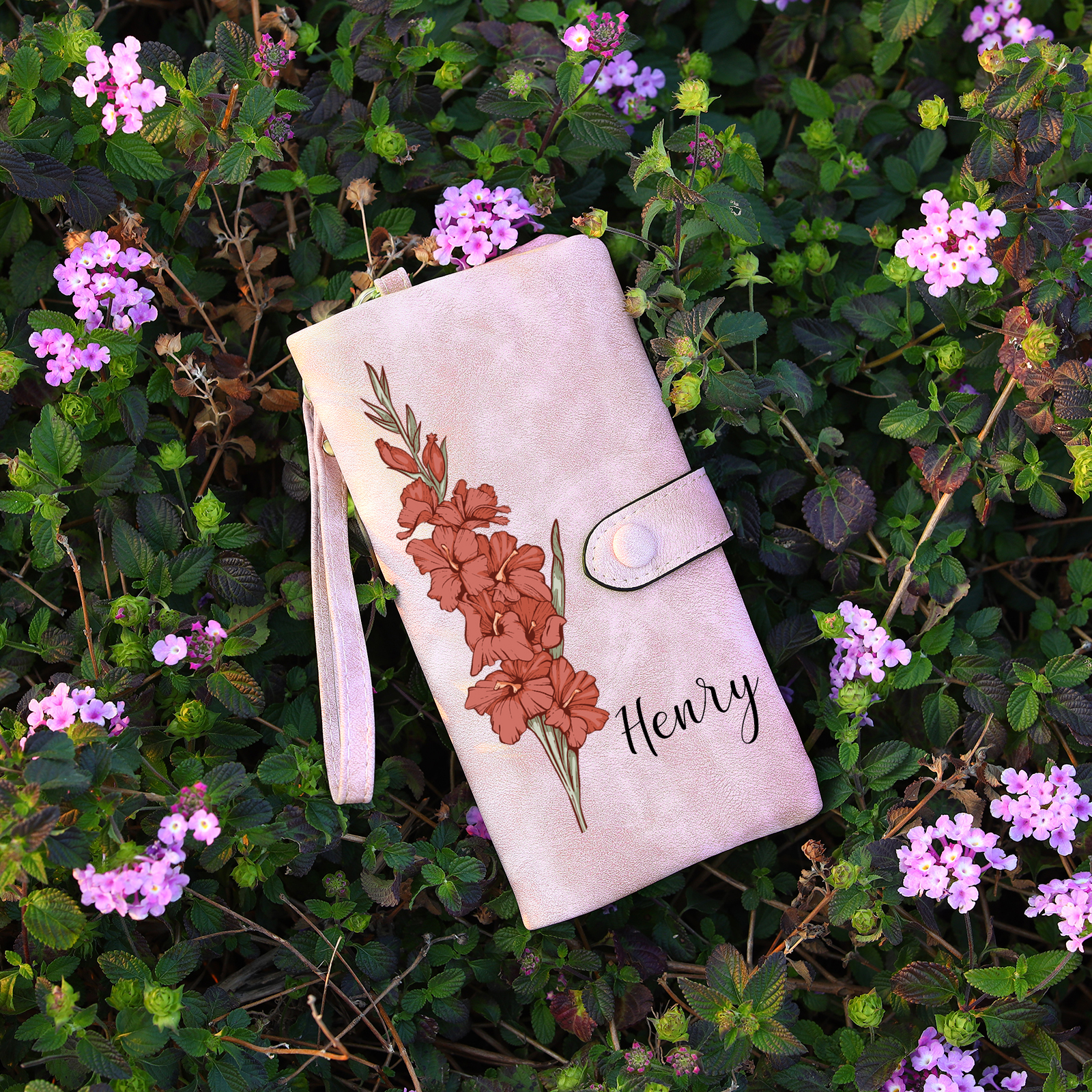 Personalized Women Wallet Custom Birth Flower Name Valentines Day Gift