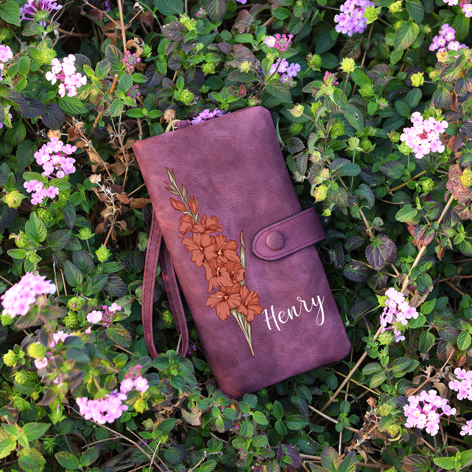 Personalized Women Wallet Custom Birth Flower Name Valentines Day Gift