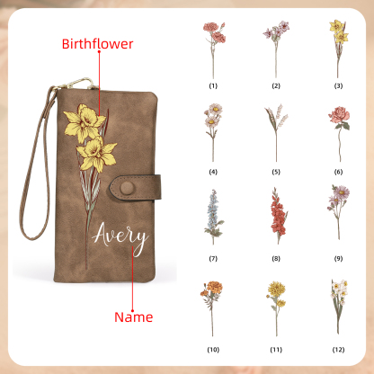 Personalized Women Wallet Custom Birth Flower Name Valentines Day Gift