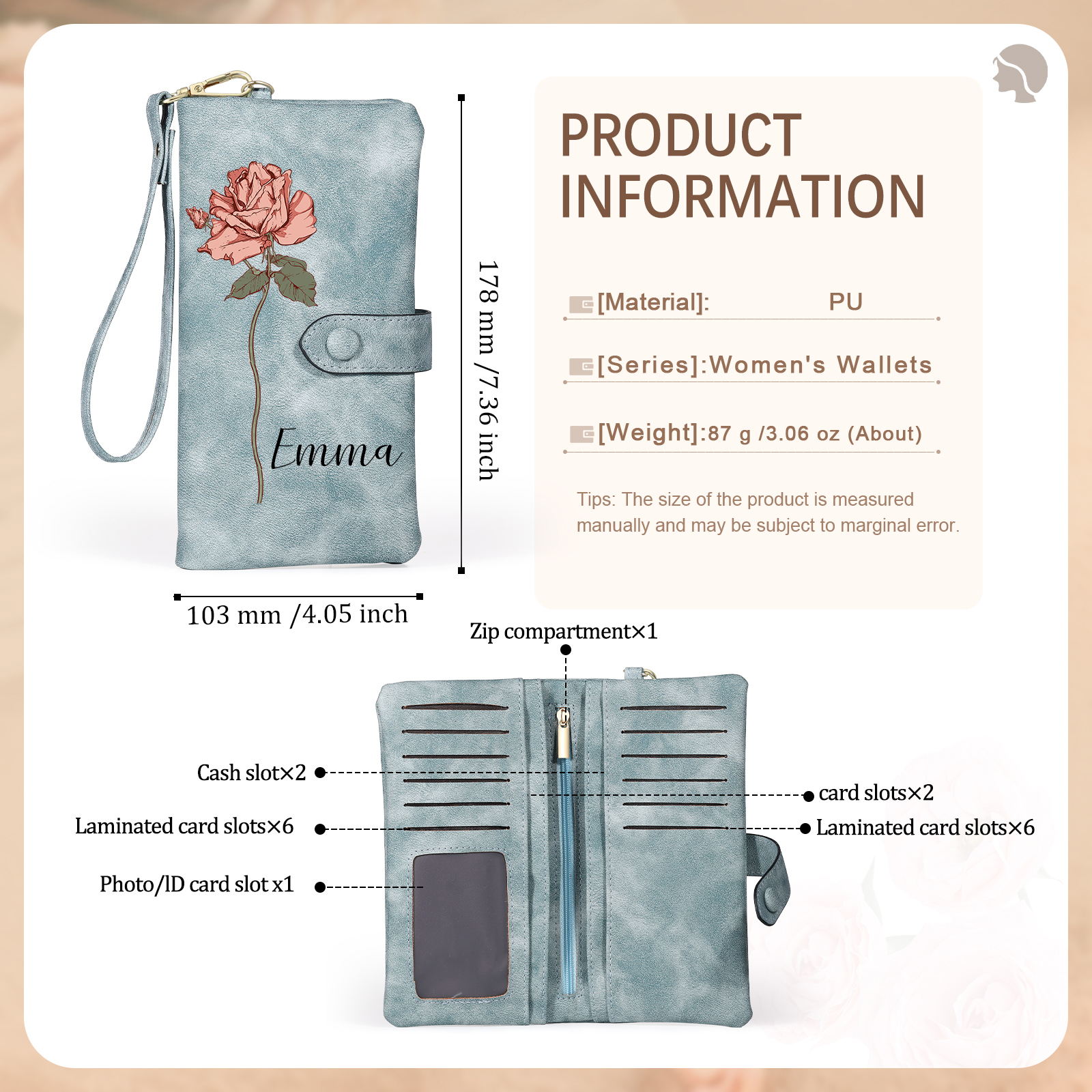 Personalized Women Wallet Custom Birth Flower Name Valentines Day Gift